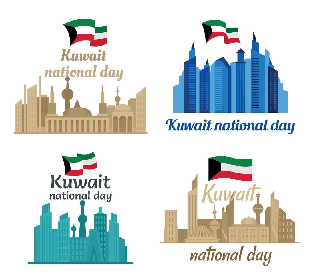 Kuwait tower skyline banner concept set flat style vector