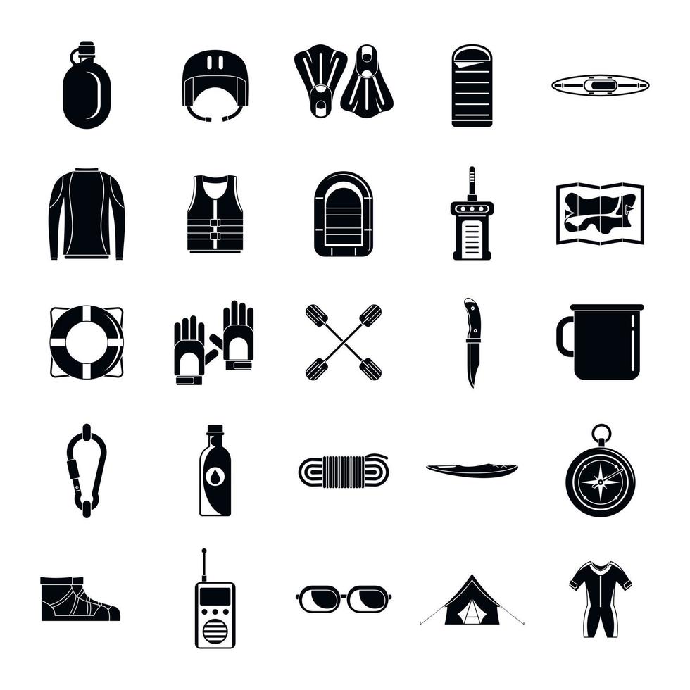 Rafting kayak water canoe icons set, simple style vector