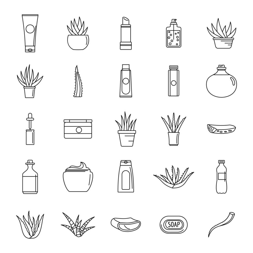 Aloe vera plant logo icons set, outline style vector
