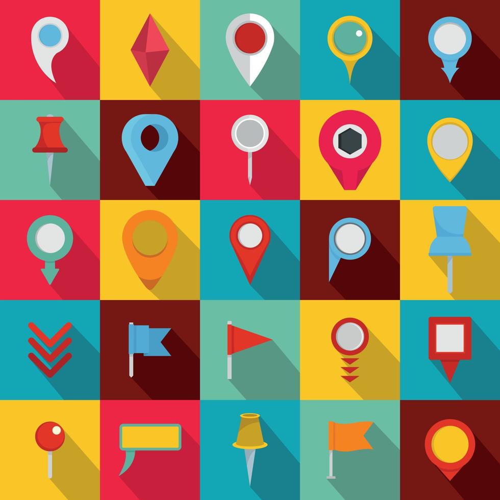 Map pointer icons set, flat style vector