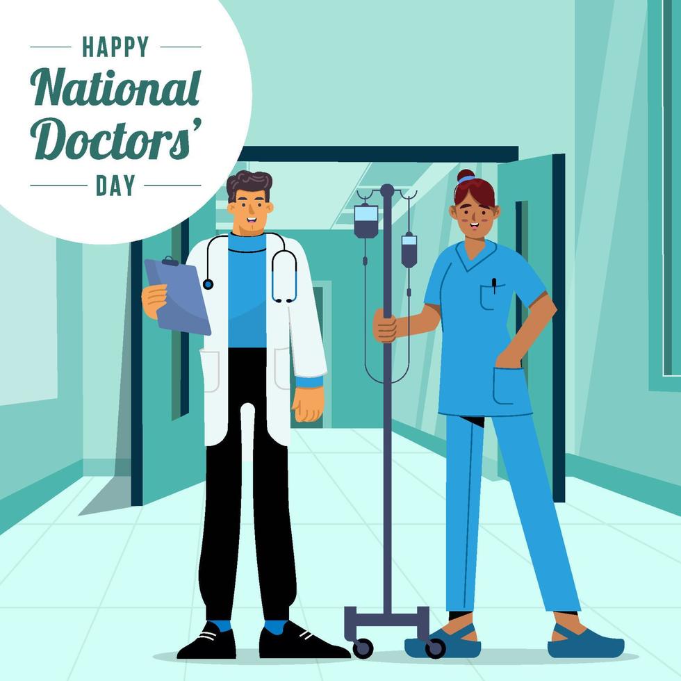 Doctor and Nurse Celebrate National Doctor Day Concept vector