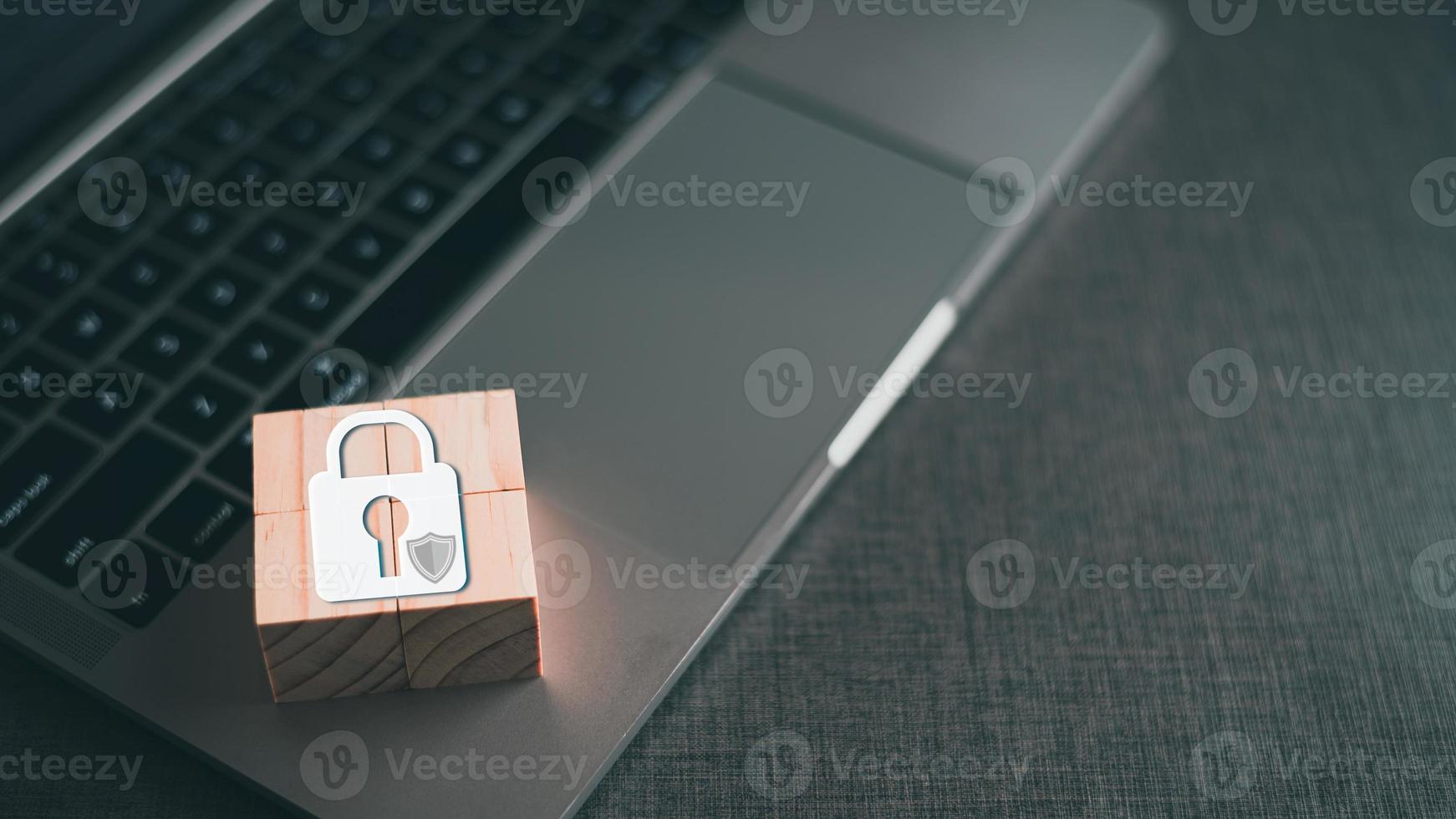 Wooden blocks placed on notebook computers photo