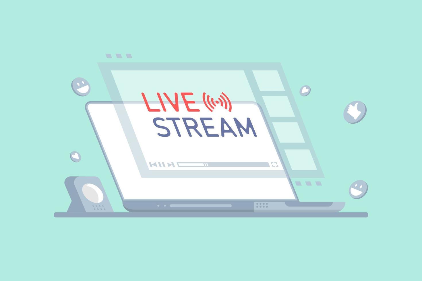 Live streaming online with laptop, Marketing digital illustration. vector