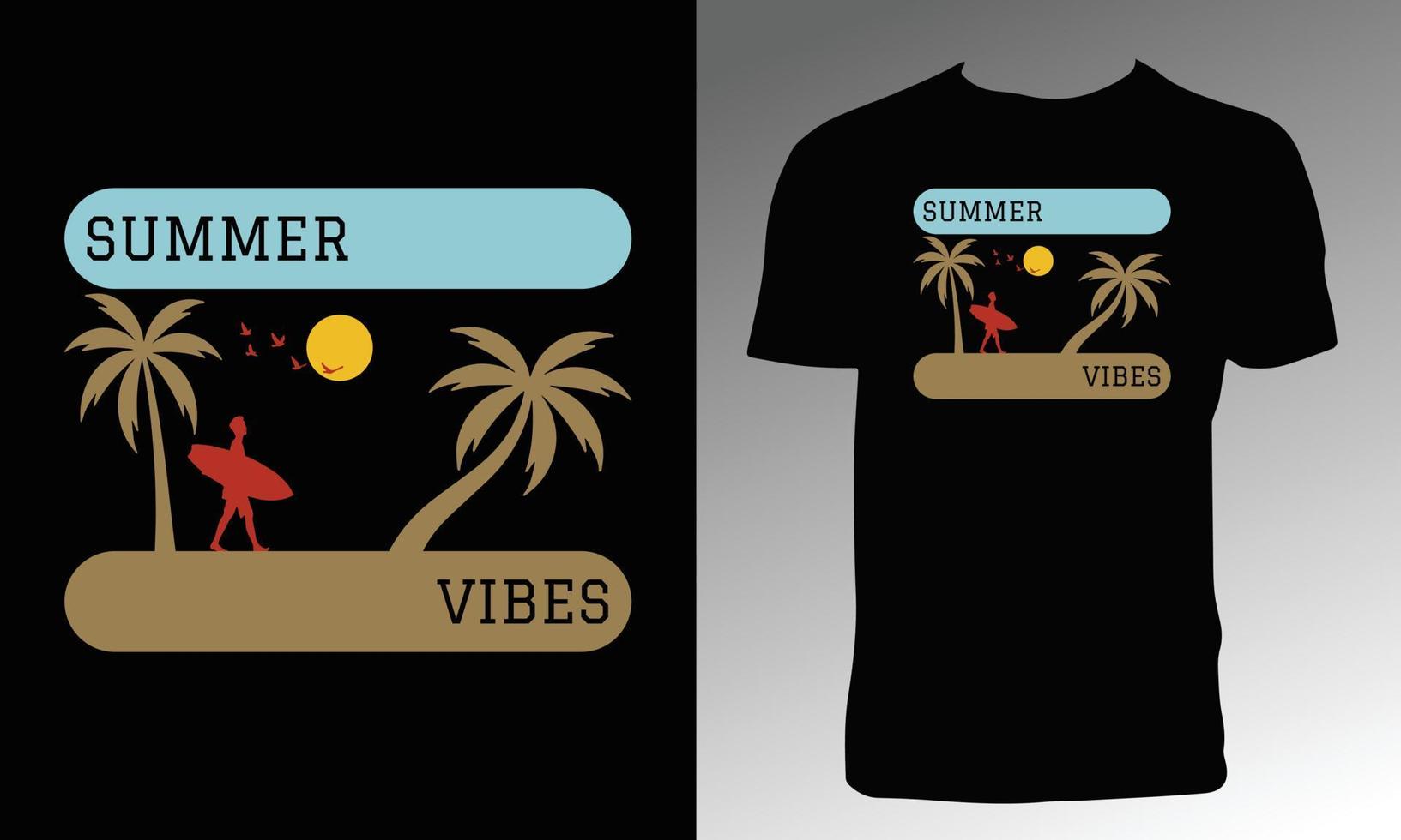 Summer graphic tee vector design with palm tree silhouette.