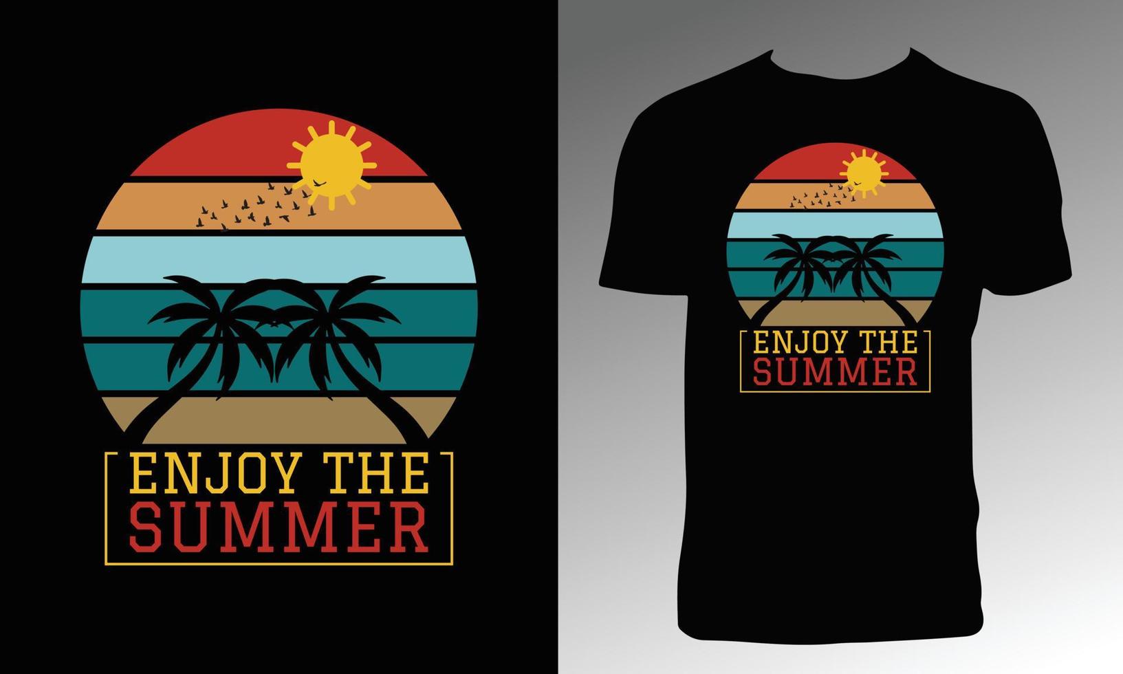 Summer graphic tee vector design with palm tree silhouette.