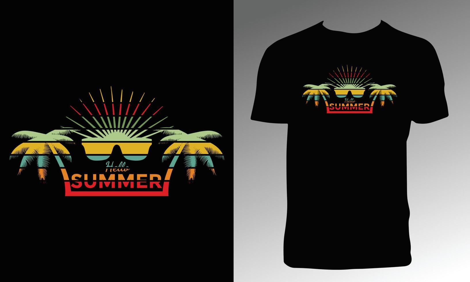 Summer graphic tee vector design with palm tree silhouette.