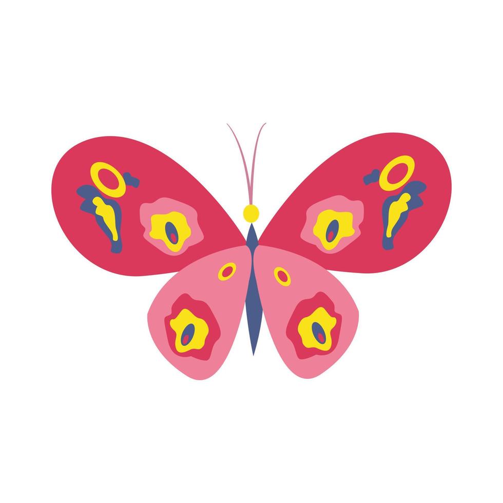 Colorful pink butterfly. Exotic flying insects. Vector illustration