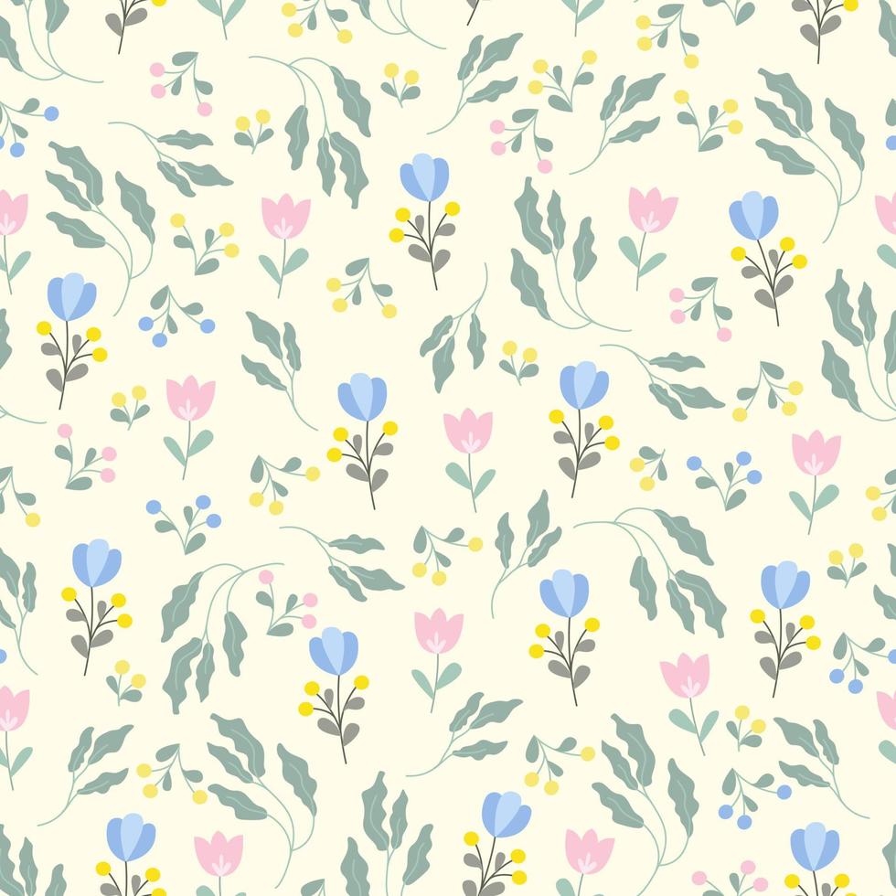Floral seamless pattern in pastel colors, spring summer print with flowers. Vector illustration