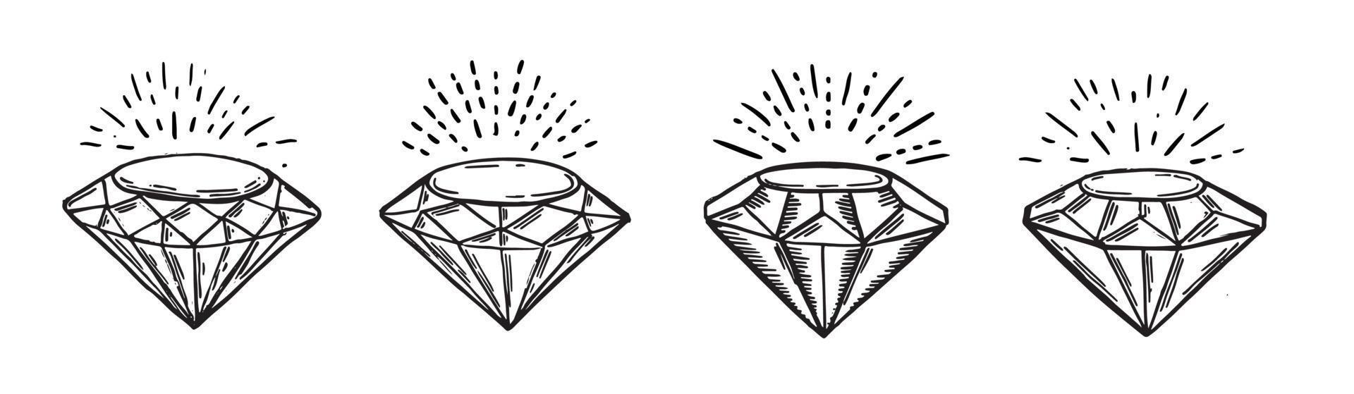 Diamond, crystal, Hand drawn style, vector illustration.