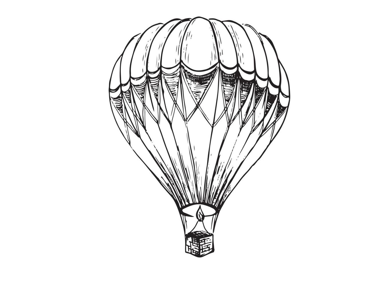 Hot air balloons flying. Hand drawn illustration vector