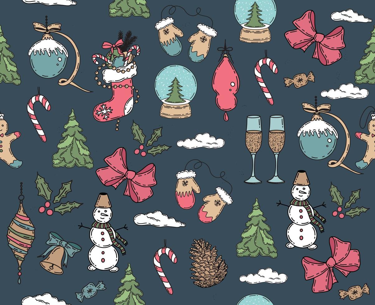 Christmas pattern in sketch style. Hand drawn illustration. vector