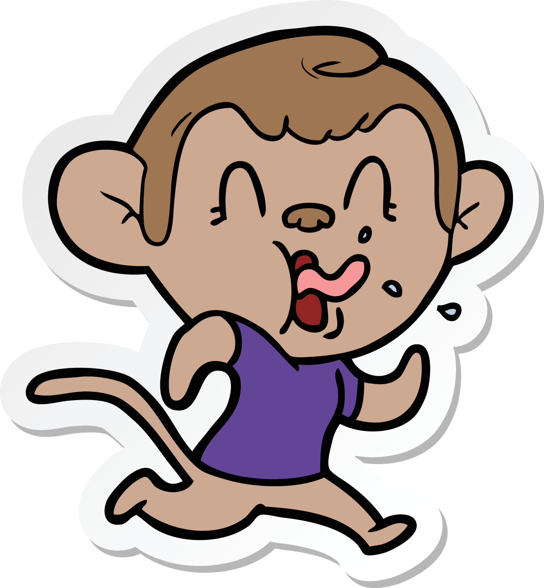 sticker of a crazy cartoon monkey running 8809230 Vector Art at Vecteezy