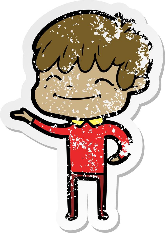 distressed sticker of a cartoon happy boy vector