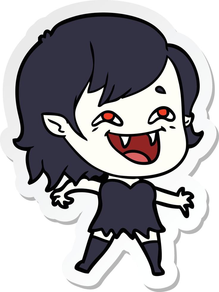 pegatina de una chica vampiro riéndose de dibujos animados vector