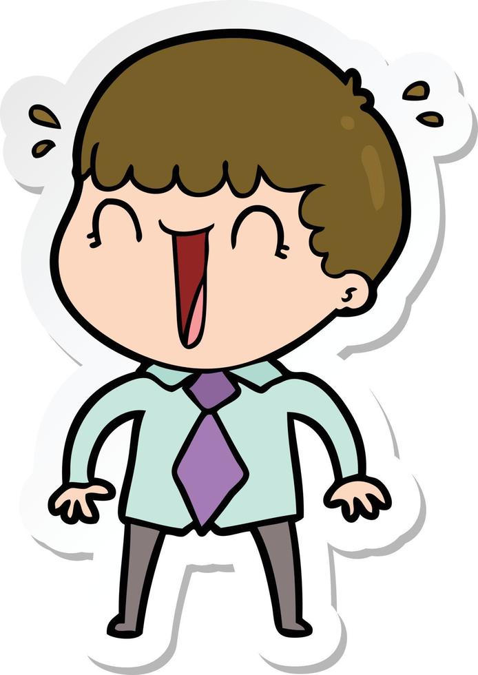 sticker of a laughing cartoon man in shirt and tie vector