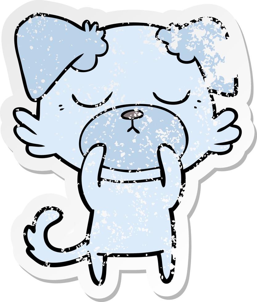 distressed sticker of a cute cartoon dog vector