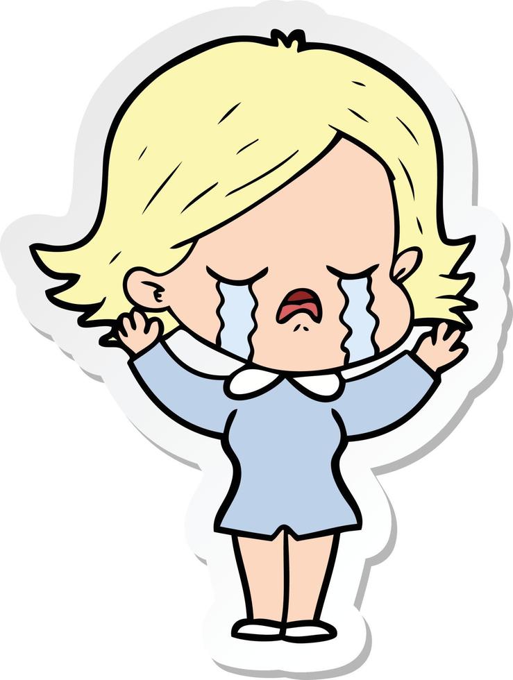 sticker of a cartoon girl crying vector
