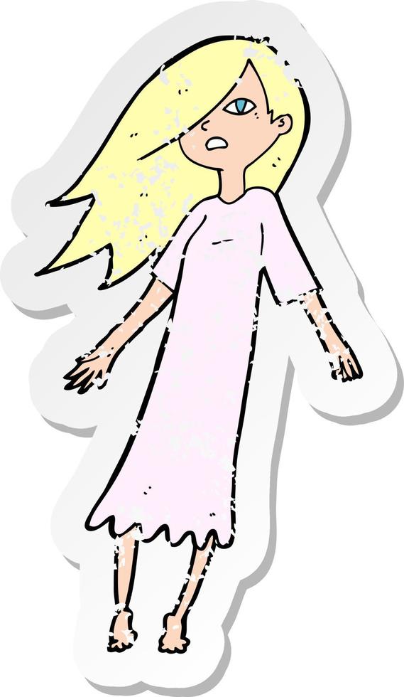 retro distressed sticker of a cartoon ghost like girl vector