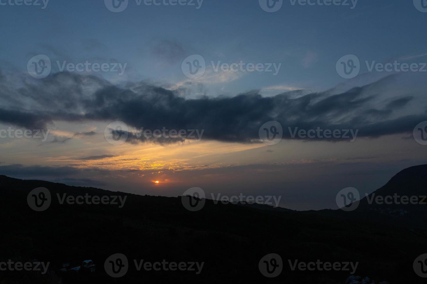 Mountain valley during sunrise. Natural summer landscape photo