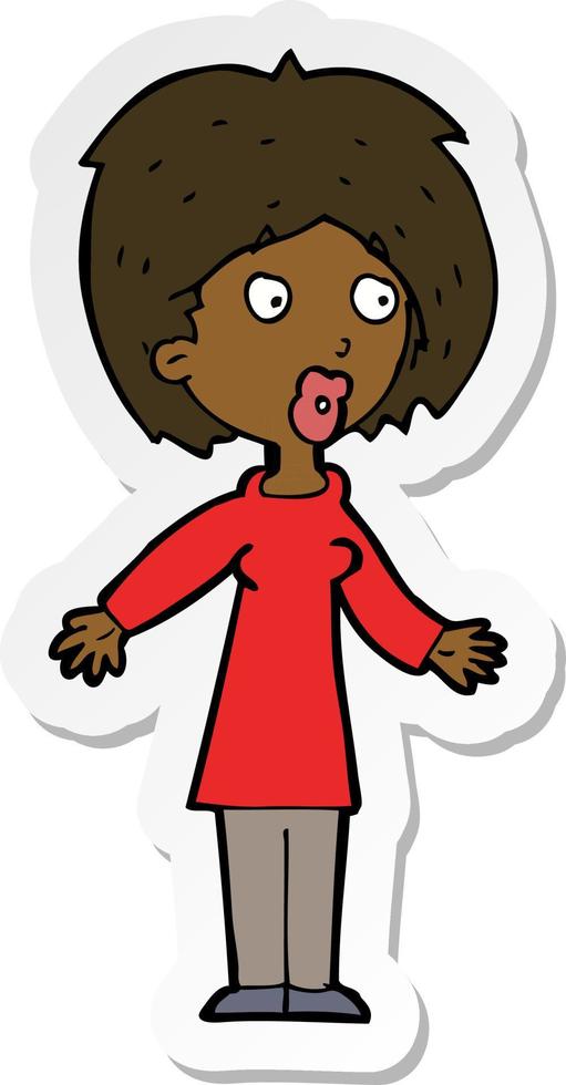 sticker of a cartoon surprised woman vector