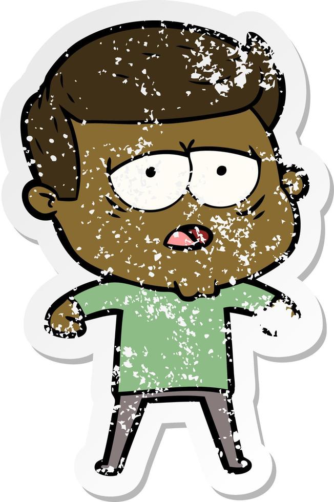 distressed sticker of a cartoon tired man vector