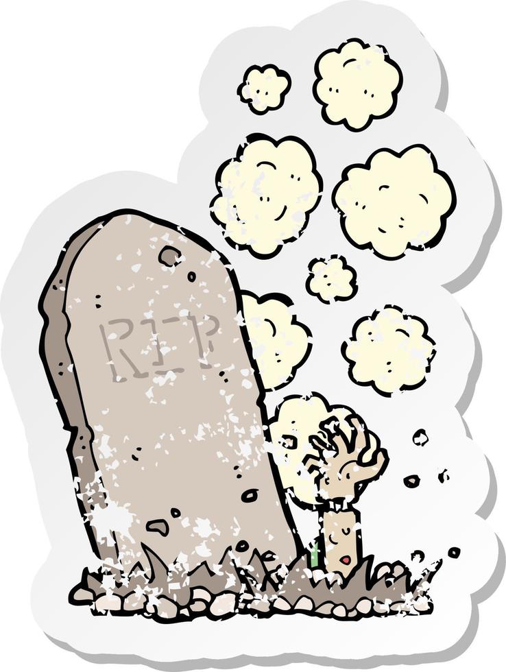 retro distressed sticker of a cartoon zombie rising from grave vector