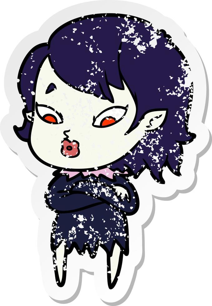 distressed sticker of a cute cartoon vampire girl vector