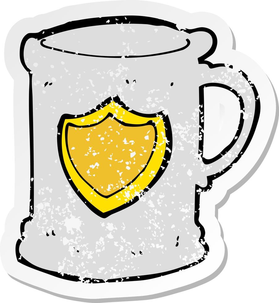 retro distressed sticker of a cartoon tankard vector