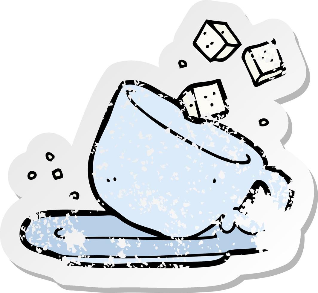 retro distressed sticker of a cartoon sugarlumps and cup vector