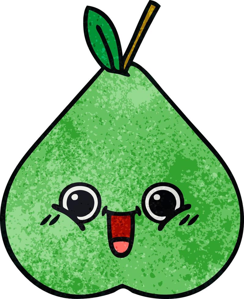 retro grunge texture cartoon green pear vector