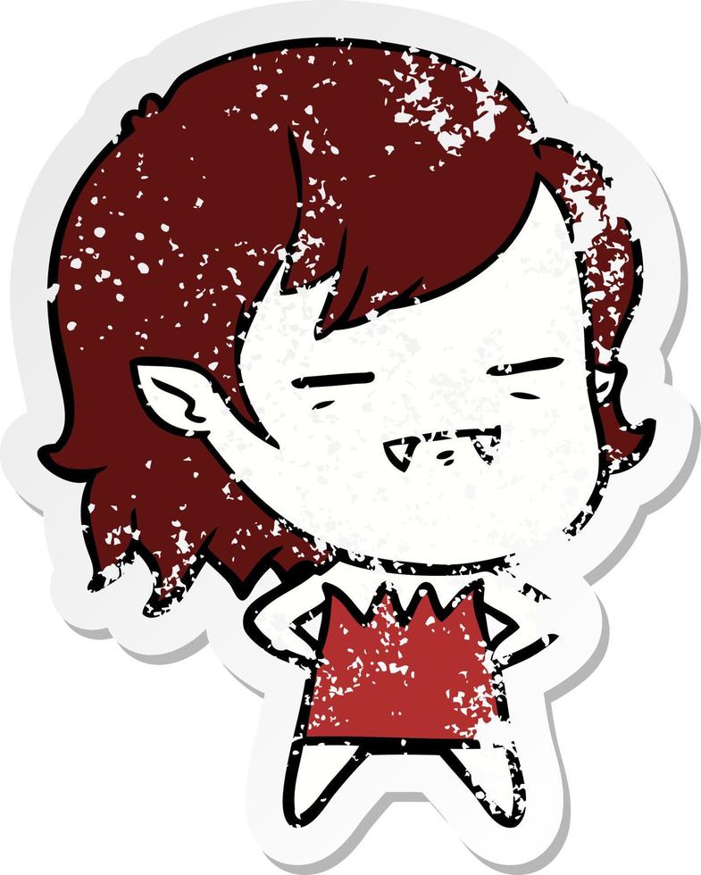 distressed sticker of a cartoon undead vampire girl vector