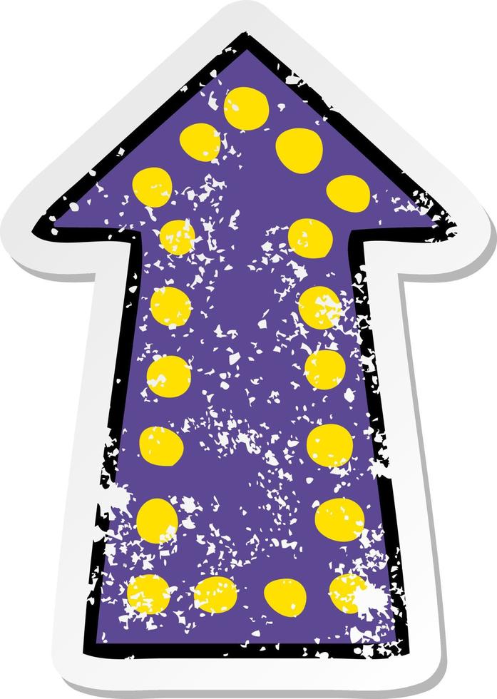 distressed sticker of a quirky hand drawn cartoon arrow vector