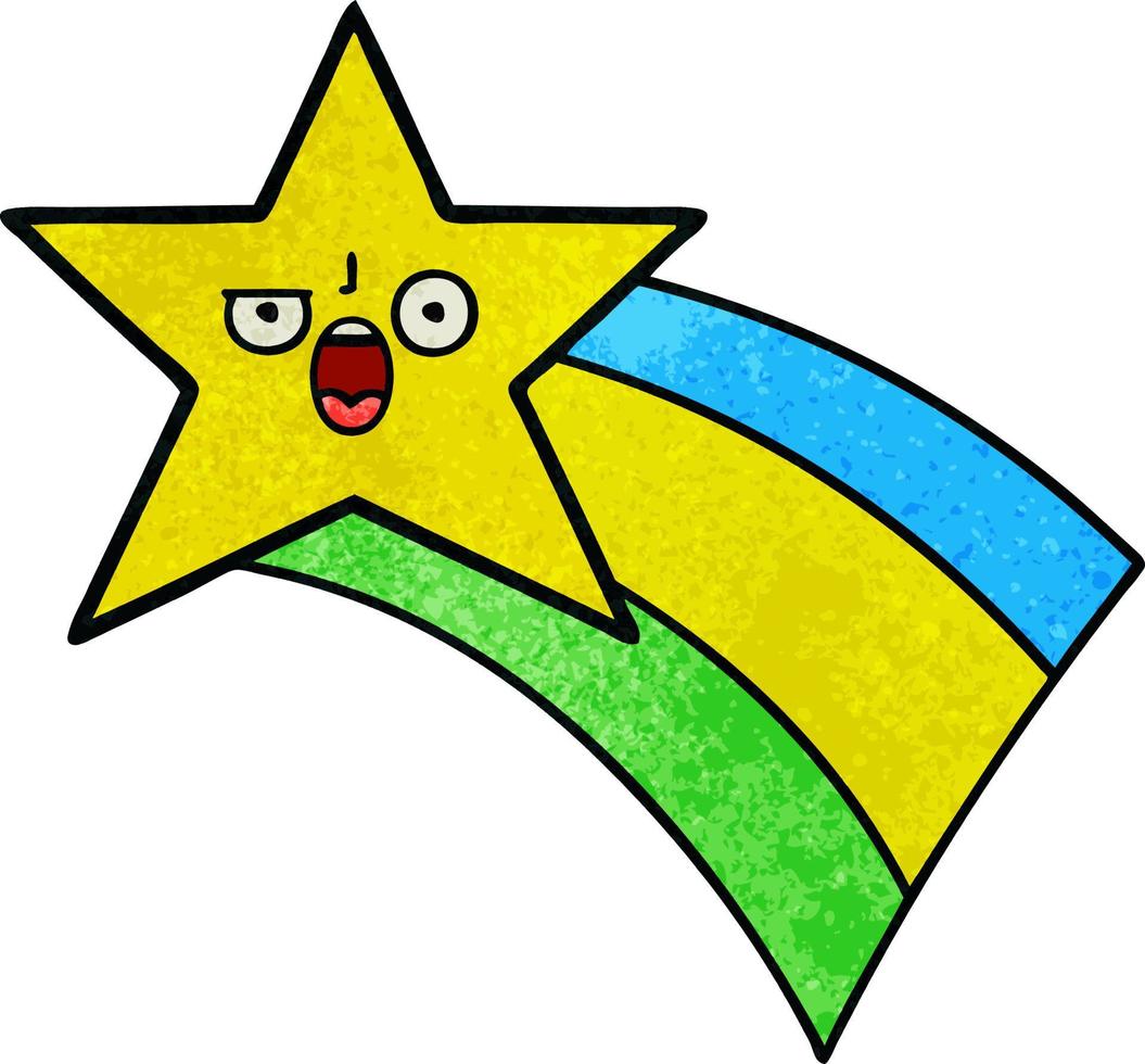 estrella del arco iris fugaz de dibujos animados de textura grunge retro vector