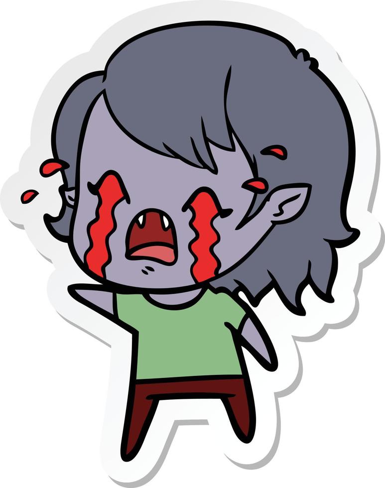 sticker of a cartoon crying vampire girl vector