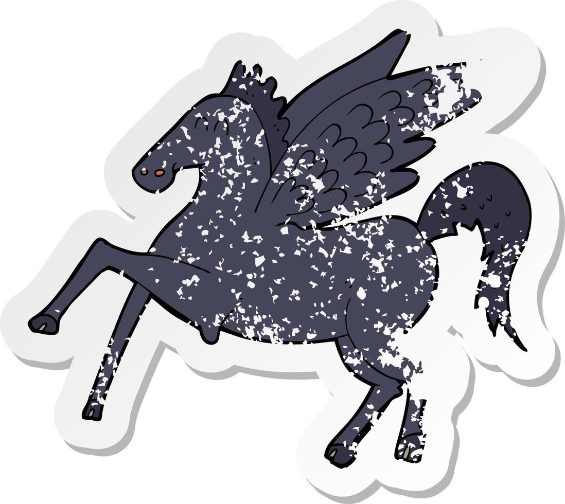 retro distressed sticker of a cartoon magic flying horse vector