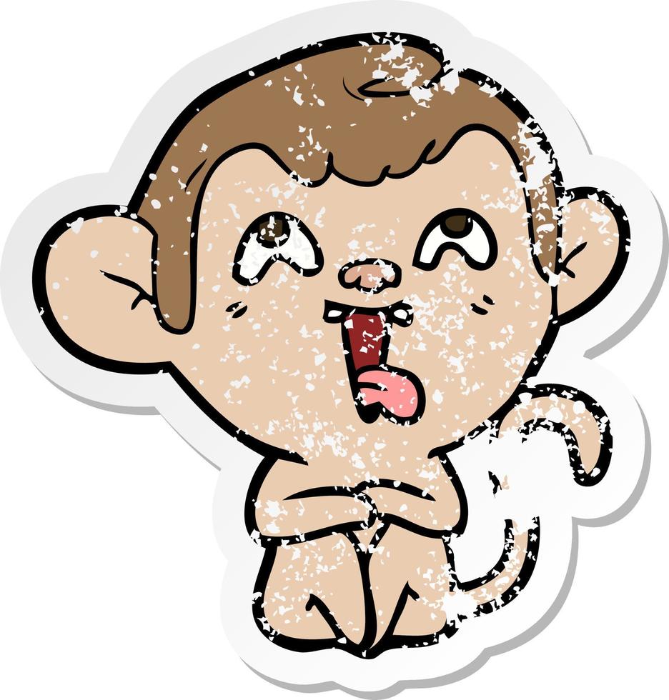 distressed sticker of a crazy cartoon monkey vector