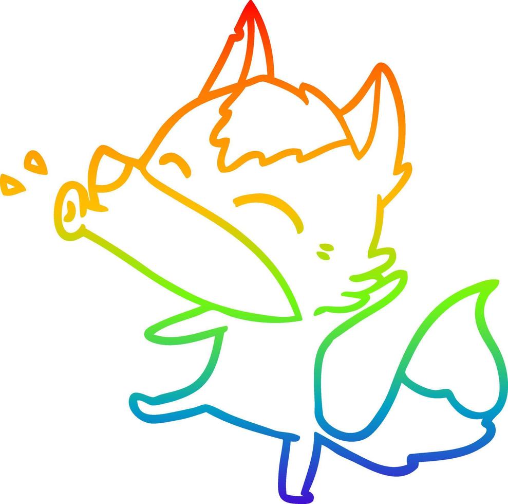 rainbow gradient line drawing howling wolf cartoon vector