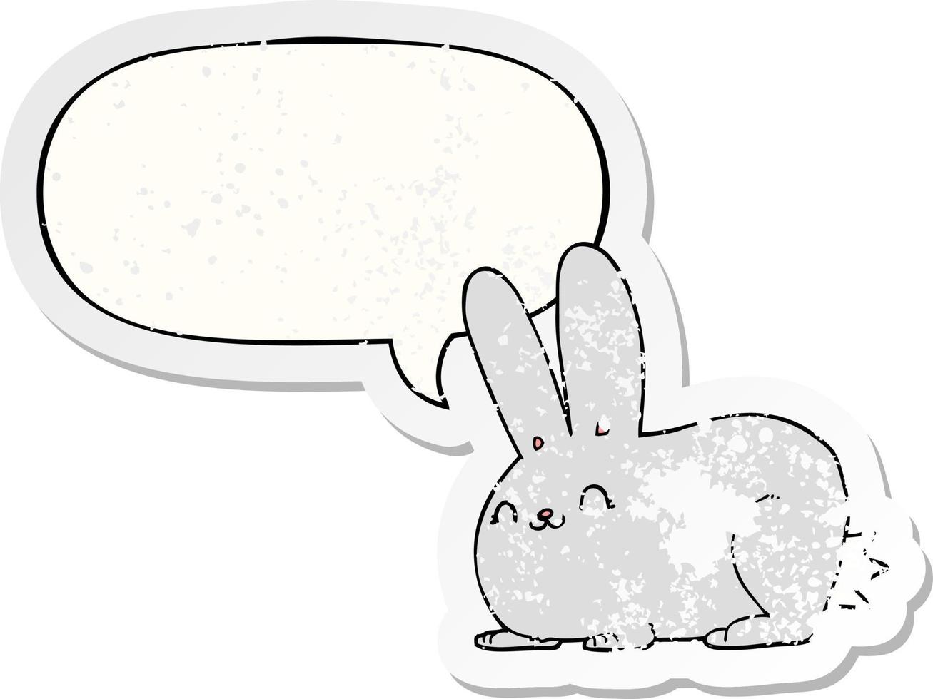 cartoon rabbit and speech bubble distressed sticker vector