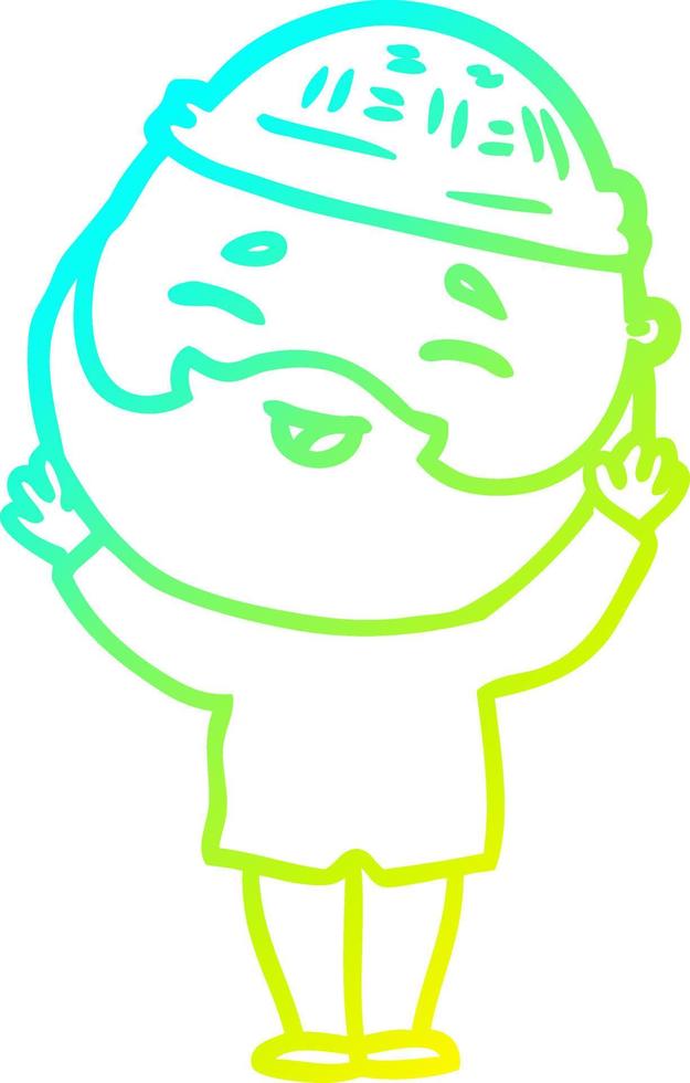 cold gradient line drawing cartoon happy bearded man vector