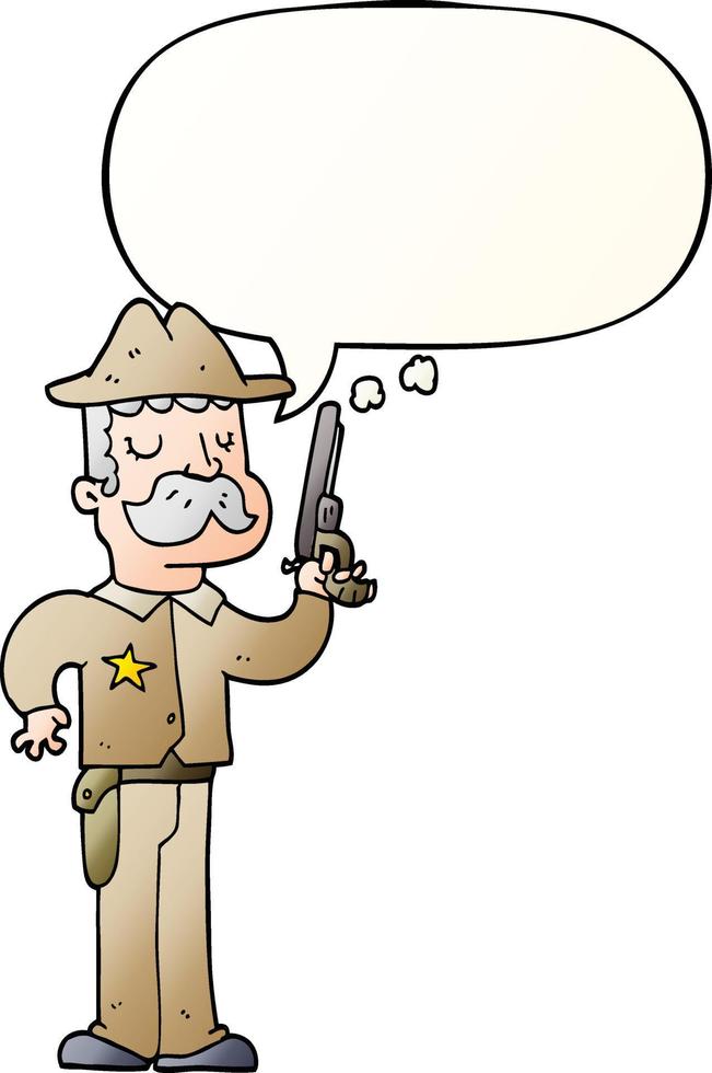 cartoon sheriff and speech bubble in smooth gradient style vector