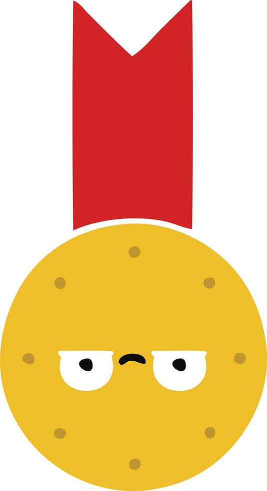flat color retro cartoon gold medal vector