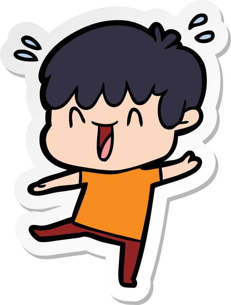 sticker of a cartoon laughing boy vector