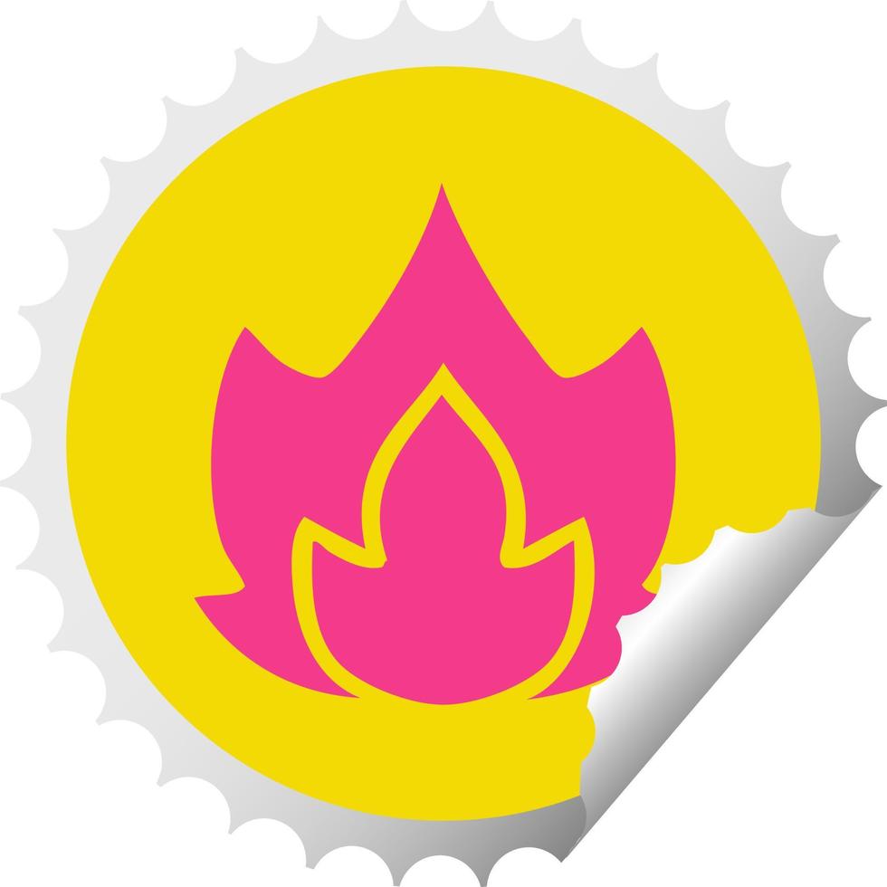 pegatina de peeling circular fuego de dibujos animados vector