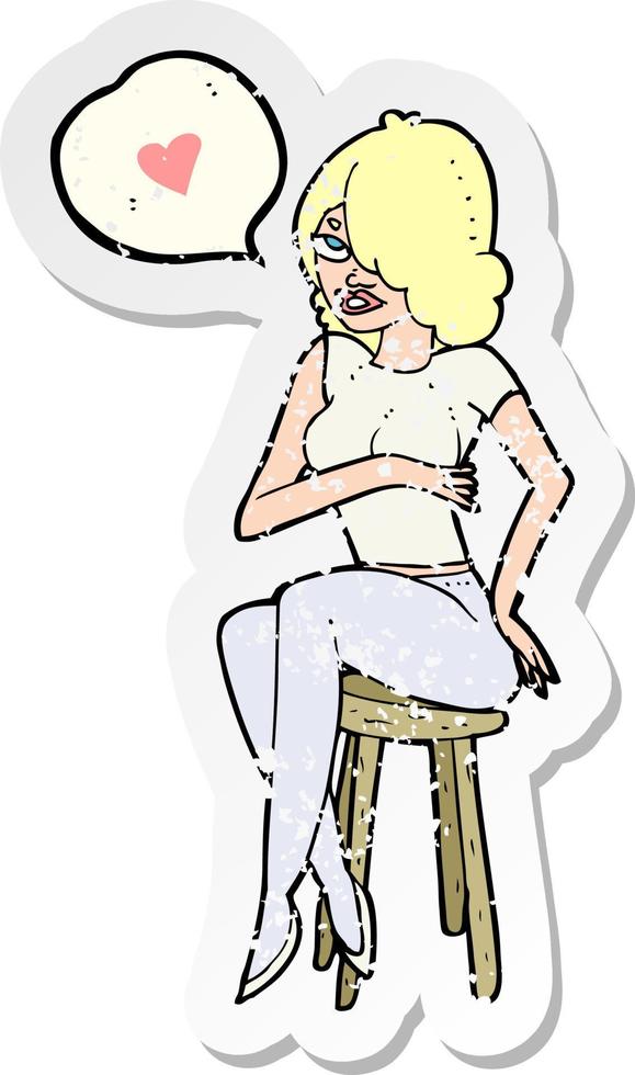 retro distressed sticker of a cartoon woman with love heart vector