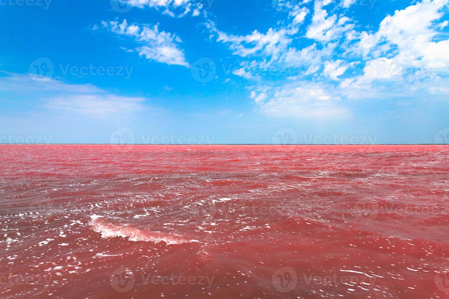 Exotic pink salt lake and blue sky with clouds. photo