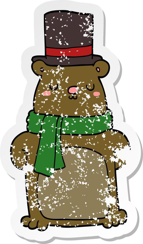 distressed sticker of a cartoon bear vector