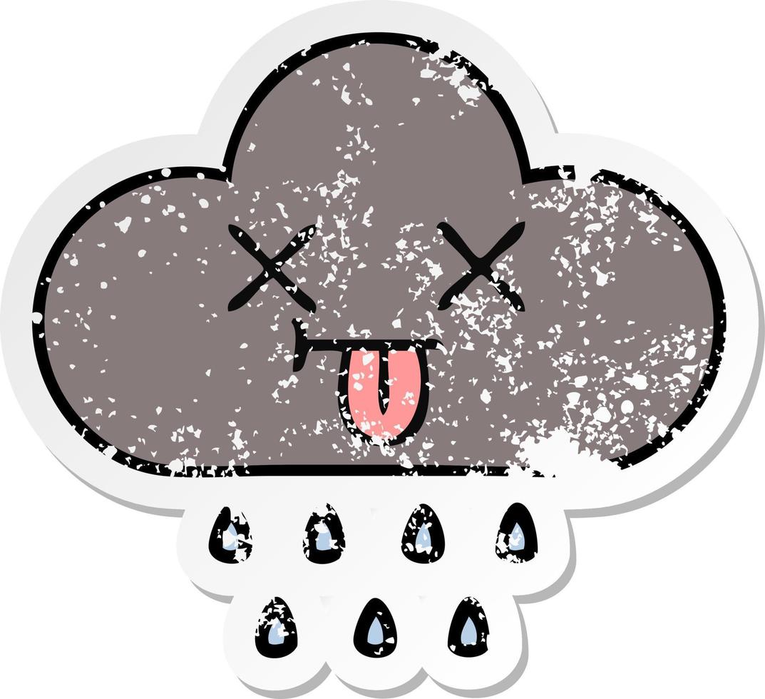 distressed sticker of a cute cartoon storm rain cloud vector