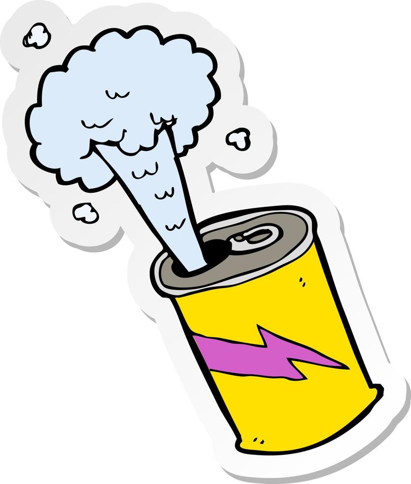 sticker of a cartoon fizzing soda can vector