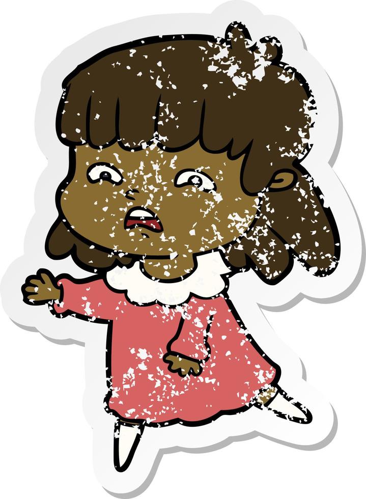 distressed sticker of a cartoon worried woman vector