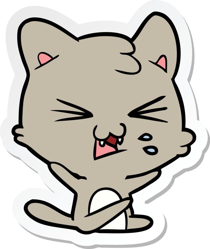 sticker of a cartoon hissing cat vector
